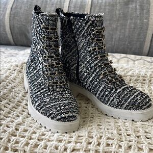 Anthropologie Cecelia New York Tweed Chance Hiker Combat Boots Size 8.5